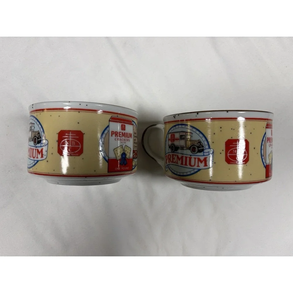 Vintage 1991 Nabisco Premium Saltine Crackers Soup Mugs Set of 2 Advertising